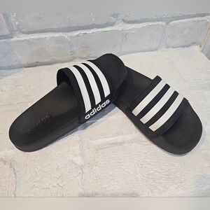 Adidas Black Slide Sandals with White Stripes SIZE 5